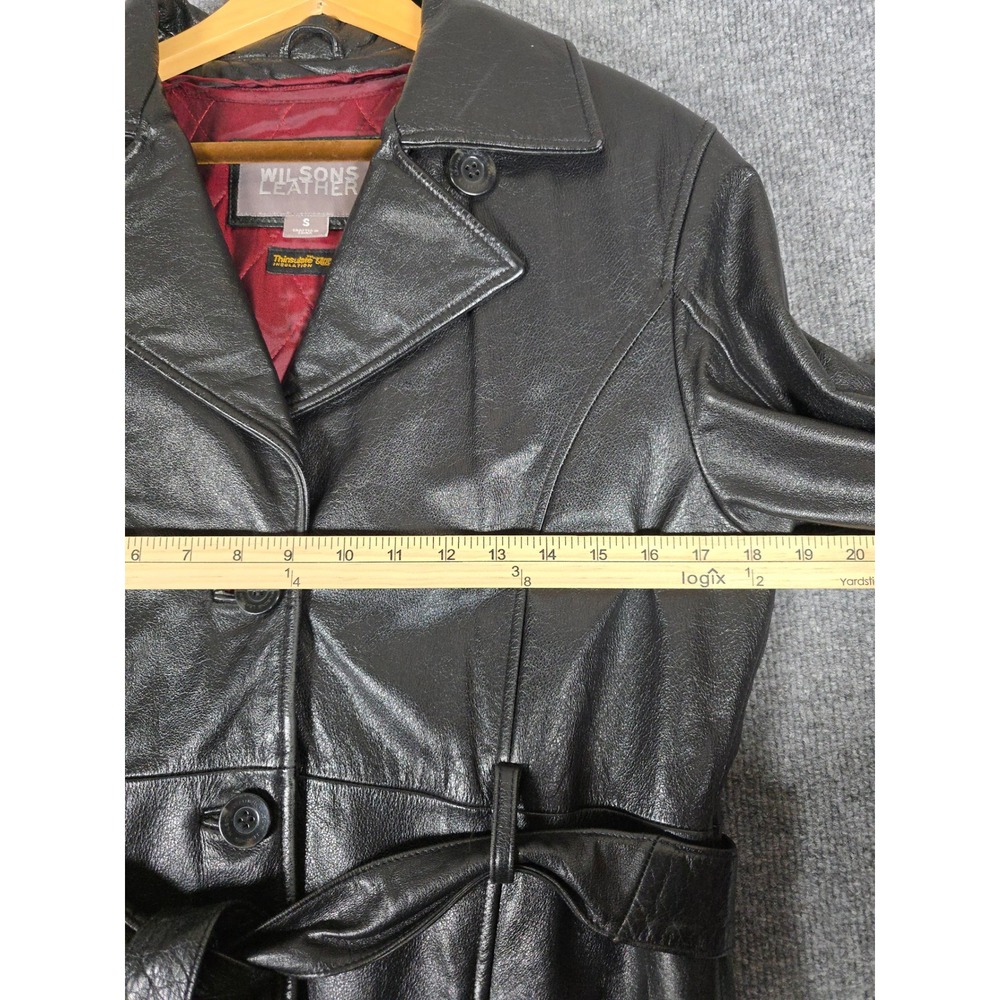 Wilsons Leather Trench Coat Belted Black Women's Size Small Thinsulate Lined - Picture 4 of 15